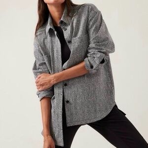 Athleta Black and White Herringbone Button-Down Shirt
